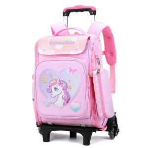 Manufacturer Children's Trolley Schoolbag With Wheels and Handles Large Capacity Waterproof Cartoon Children