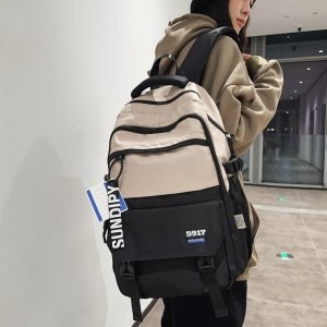 Street Trendy College Style Laptop Backpack Waterproof New Model for Female Students Boys Casual with Polyester Lining